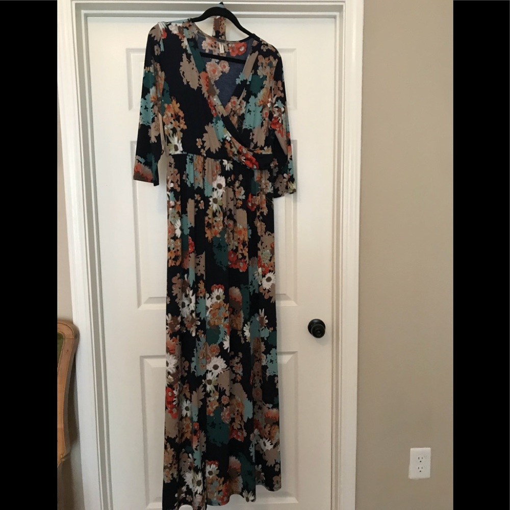 NWOT Multicolored Maxi Dress with Faux Wrap